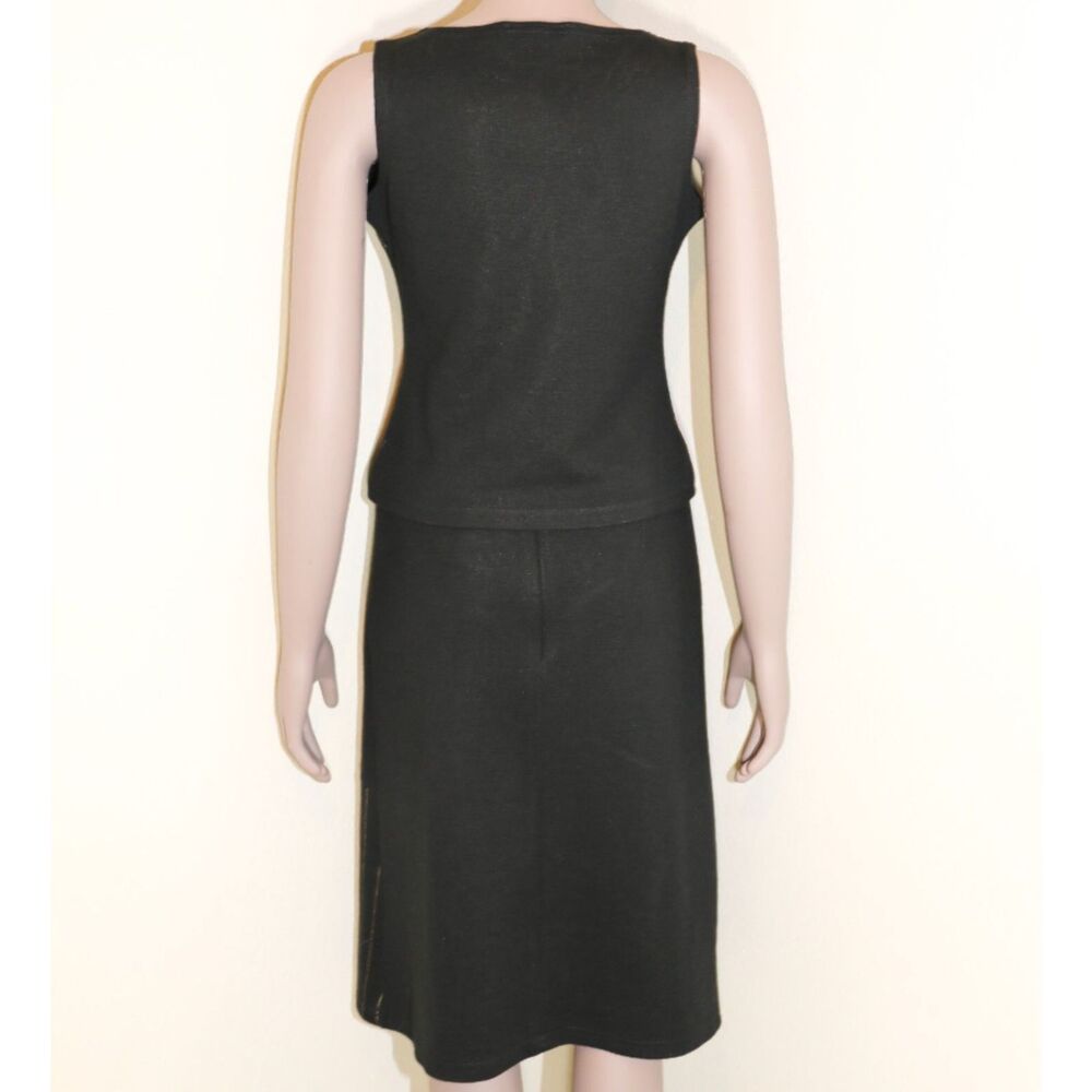 Black Gold Pinstripe Wool Skirt Suit Set Sleeveless Top Pencil Skirt Size S - Picture 3 of 4